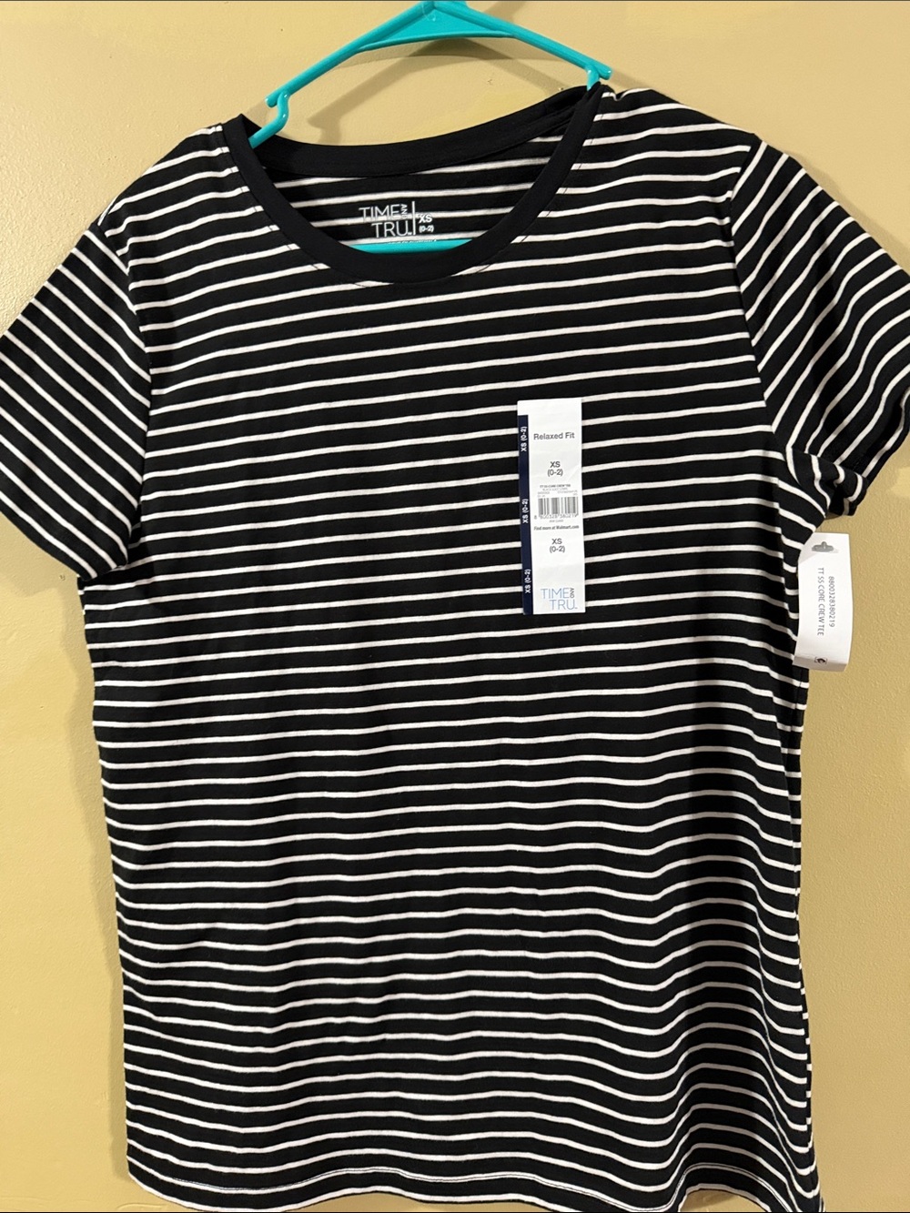 Time and Tru Black and White Striped Short Sleeve Tee